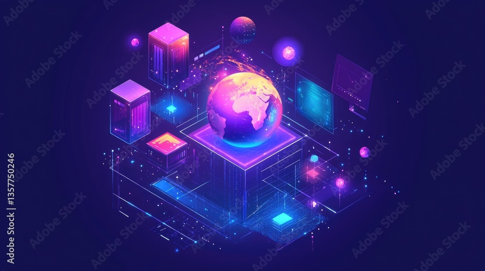 Aufkleber global network data visualization: a futuristic illustration of worldwide connectivity and data flow