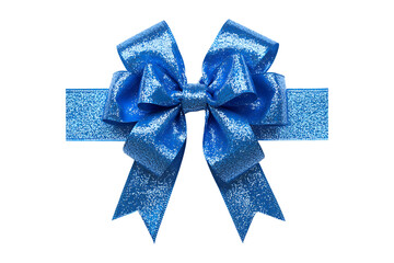 Blue gift bow ribbon Isolated on White and Transparent Background PNG Image.