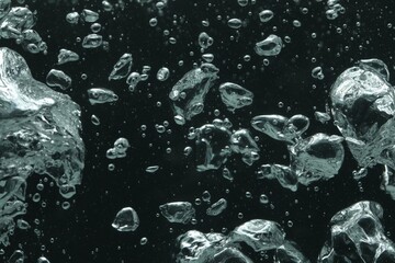 Many water bubbles on black background, closeup
