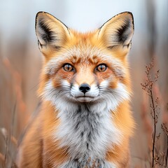 Fototapeta premium Red Fox Portrait for Autumn Field.