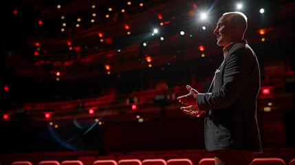 A Ceo Giving A Ted Talk-Style Motivational Speech On A Stage, Engaging Body Language, Cinematic Lighting --Ar 16:9 --S 360 --V 6.0 --Style Raw - @Darya (Relaxed)