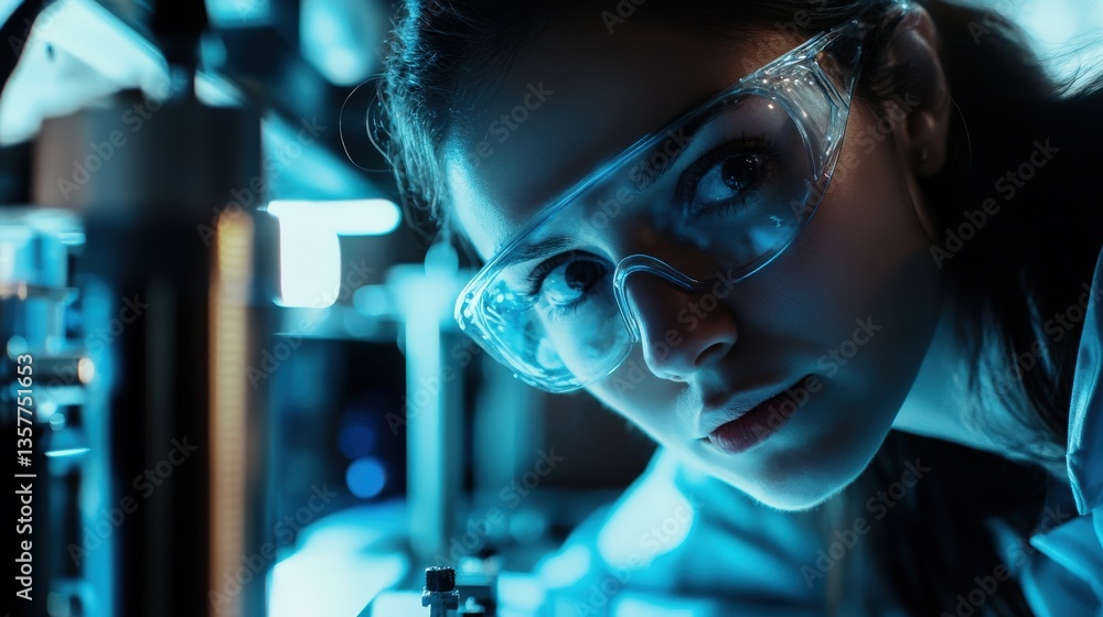 Poster a focused scientist working meticulously in a laboratory environment