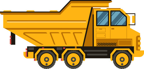 Large yellow dumper truck transporting building materials on a construction site, heavy duty vehicle designed for carrying and dumping loose materials like sand, gravel, or demolition debris © WinWin