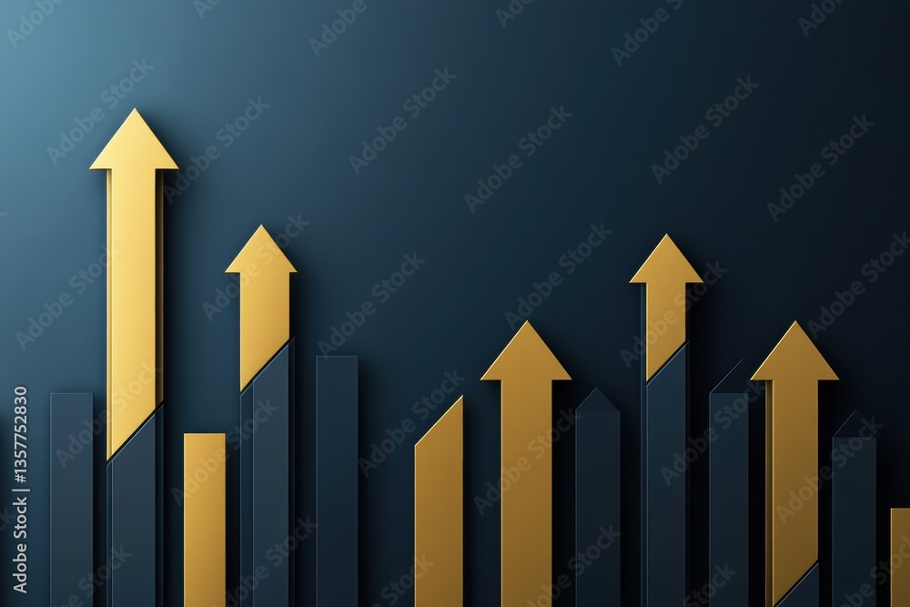 Aufkleber modern business background featuring layered bar charts and rising arrows in gold and blue colors ge