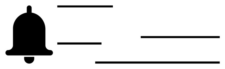 Black notification bell symbol and parallel horizontal lines implying alerts, updates, or messages. Ideal for communication, reminders, email, notifications, system updates, productivity flat simple