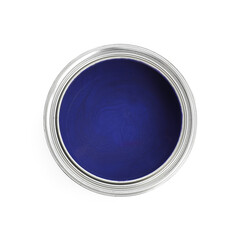 Can of purple paint isolated on white, top view