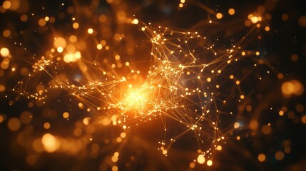 Fototapeta premium Network connections in data center. Software source code and big data linked in virtual space. 