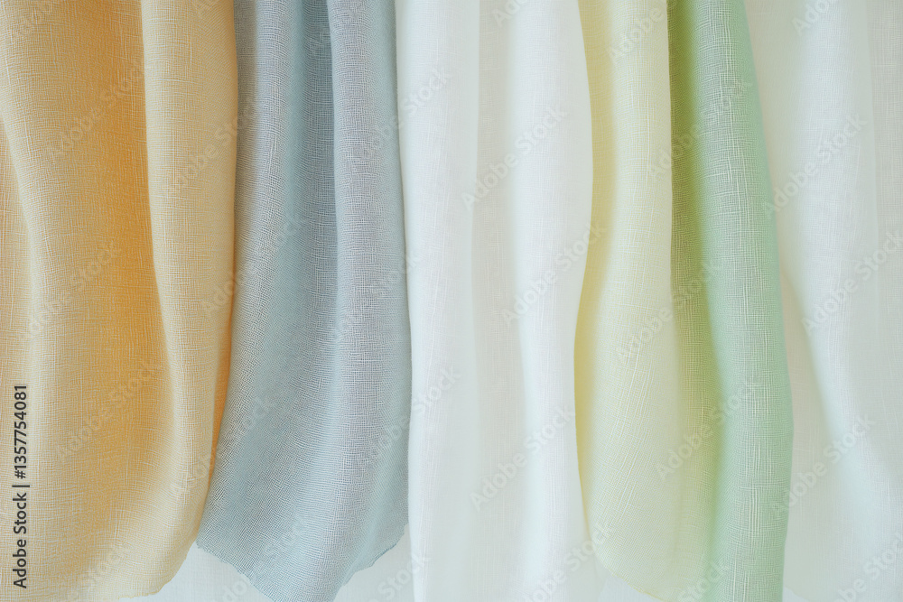 Poster soft fabric symphony: gentle folds of delicate fabric in a spectrum of pastel colors cascade, creati