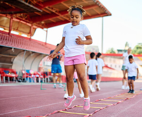 child sport athlete childhood girl competition fun young outdoor active exercise kid running...