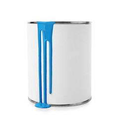 Can with light blue paint isolated on white