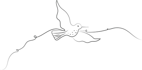 Simple Line Drawing of a Bird in Flight