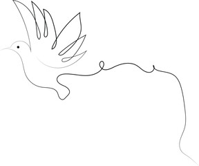 Minimalist One Line Drawing of a Dove in Flight