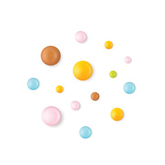 Small round candies icons. Colorful dragees, multicolored glazed chocolate and fruit buttons