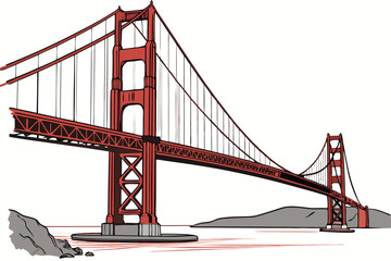 8 Golden Gate Bridge, San Francisco, iconic landmark, architectural marvel, suspension bridge, red steel structure, towering towers, long cables, engineering feat, bay crossing, detailed illustration,
