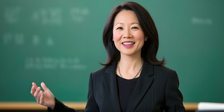 Confident professor lecturing in university classroom