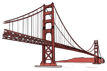 8 Golden Gate Bridge, San Francisco, iconic landmark, architectural marvel, suspension bridge, red steel structure, towering towers, long cables, engineering feat, bay crossing, detailed illustration,
