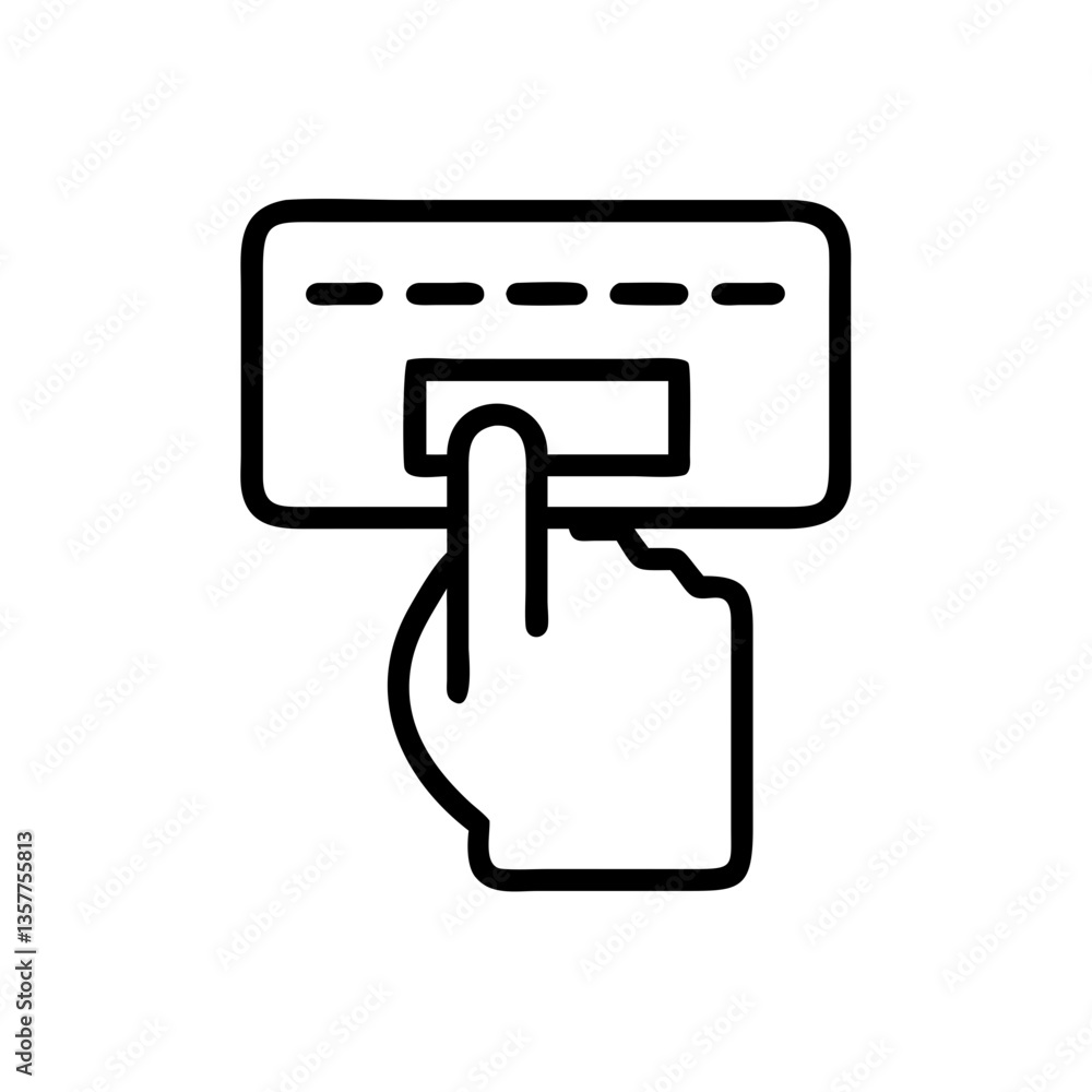 Poster hand pressing button on a control panel in minimalistic style