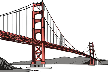 8 Golden Gate Bridge, San Francisco, iconic landmark, architectural marvel, suspension bridge, red steel structure, towering towers, long cables, engineering feat, bay crossing, detailed illustration,