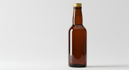 Elegant amber glass bottle mockup with golden cap displayed against plain background