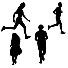 Set Silhouette of people running and exercising.