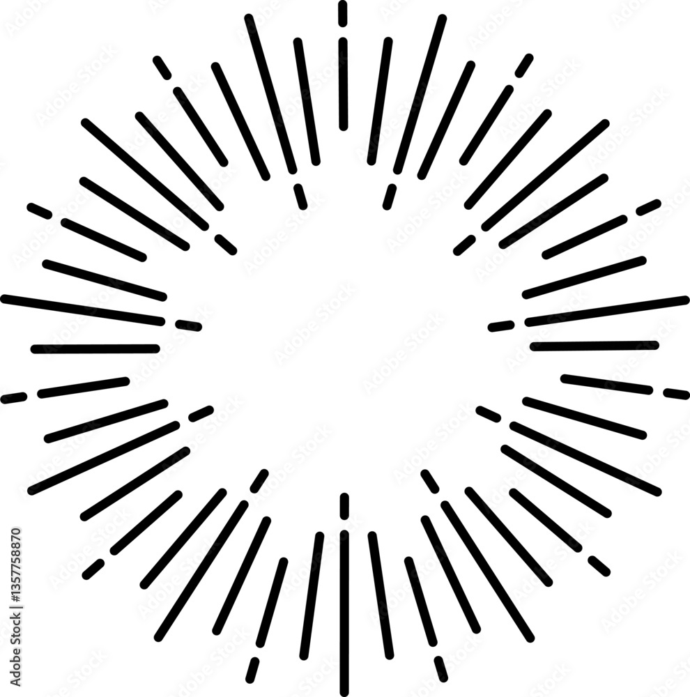 Poster sunburst design element radiating outwards with black thin lines, creating a dynamic and eye catchin