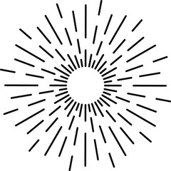 Fototapeta premium Minimalist vector illustration featuring radiating lines emanating from a central circle, creating a dynamic sunburst or starburst effect, ideal for vintage or retro designs