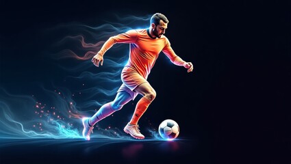 Dynamic abstract art of a vibrant soccer player in motion with energy and fluid colors