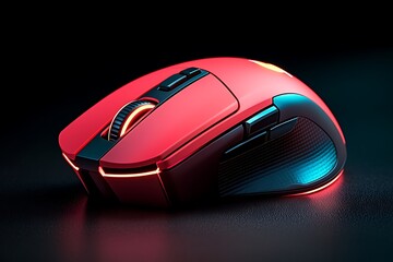 Red Gaming Mouse for Dark Studio Shot.
