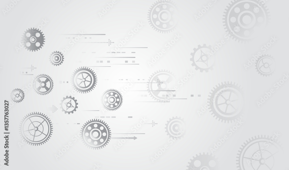Aufkleber Sci-fi grey background with different technological elements. Science concept, lines, arrows and gear mechanism. Abstract high-tech communication for presentation or banner.