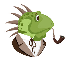 Wise Iguana with a Pipe