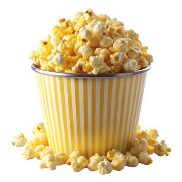 A large bucket of buttery popcorn overflowing with deliciousness, perfect for movie nights or snacking.