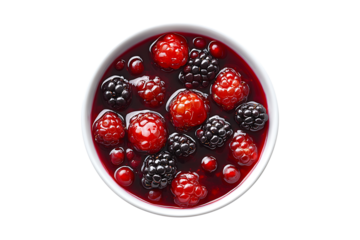 Mix berry compote on white bowl top view Isolated on White and Transparent Background PNG Image.