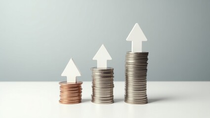 Ascending wealth an ultrahighdefinition cinematic photograph of arranged coin stacks symbolizing financial growth and optimism
