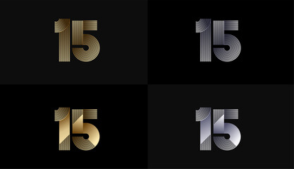 Number Design Line Stripes in Luxury Gold 15th, 15th Years Anniversary with Gold Metallic Line ,Luxury, Line and shape concept.
