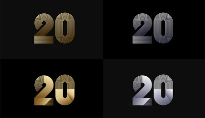 Number Design Line Stripes in Luxury Gold 20th, 20th Years Anniversary with Gold Metallic Line ,Luxury, Line and shape concept.