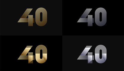 Number Design Line Stripes in Luxury Gold 40th, 40th Years Anniversary with Gold Metallic Line ,Luxury, Line and shape concept.