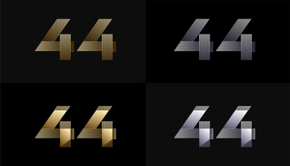 Number Design Line Stripes in Luxury Gold 44th, 44th Years Anniversary with Gold Metallic Line ,Luxury, Line and shape concept.