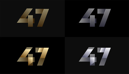 Number Design Line Stripes in Luxury Gold 47th, 47th Years Anniversary with Gold Metallic Line ,Luxury, Line and shape concept.