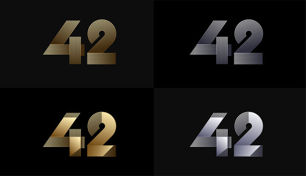 Number Design Line Stripes in Luxury Gold 42th, 42th Years Anniversary with Gold Metallic Line ,Luxury, Line and shape concept.