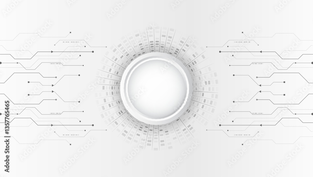 Poster Data transfer and protection, internet communication on a grey background. High computer technology design. Modern data protection vector presentation. Abstract circuit board futuristic concept.