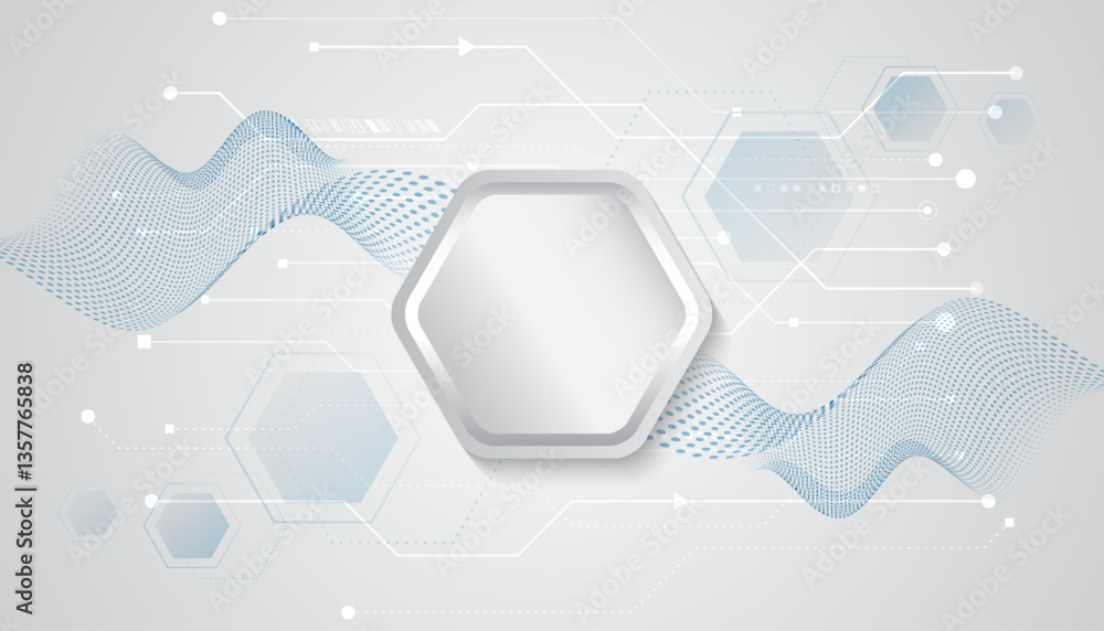 Poster Abstract hexagon background with light effect circuit board. Vector illustration for a banner or presentation on the theme of technology, science, and medicine. Modern technological design.