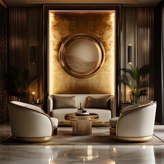 Opulent art deco interior with gold accents