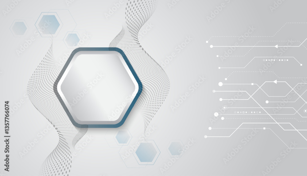 Poster Vector illustration for a banner or presentation on the theme of technology, science, and medicine. Modern technological design. Abstract hexagon background with light effect circuit board.