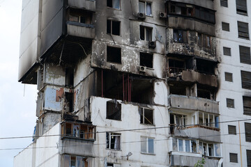 Damages after gas explosion in an apartment house. Building with gas stoves