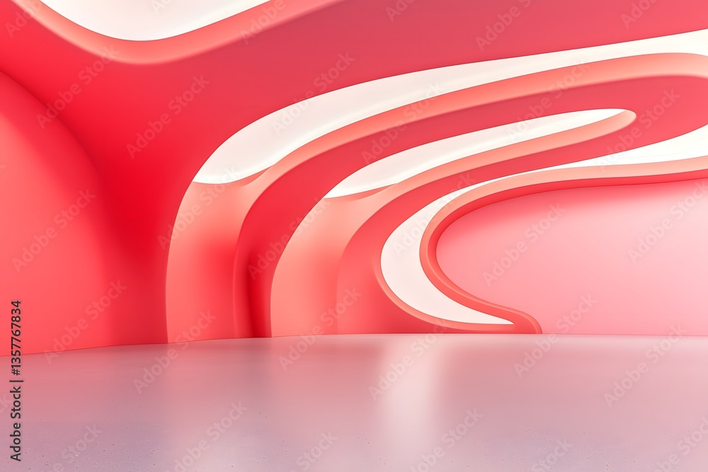 Poster abstract architectural background with minimalist pink shapes and curves