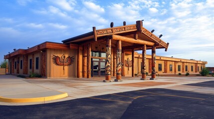 A Native American tribal government building with traditional design elements