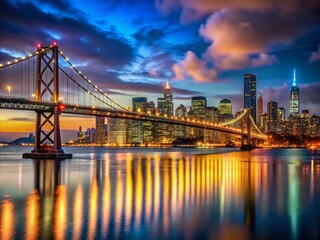 Fototapeta premium Stunning Night View of San Francisco Skyline, City Lights and Bay Bridge
