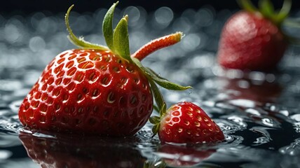 Fresh Strawberries & Water Droplets