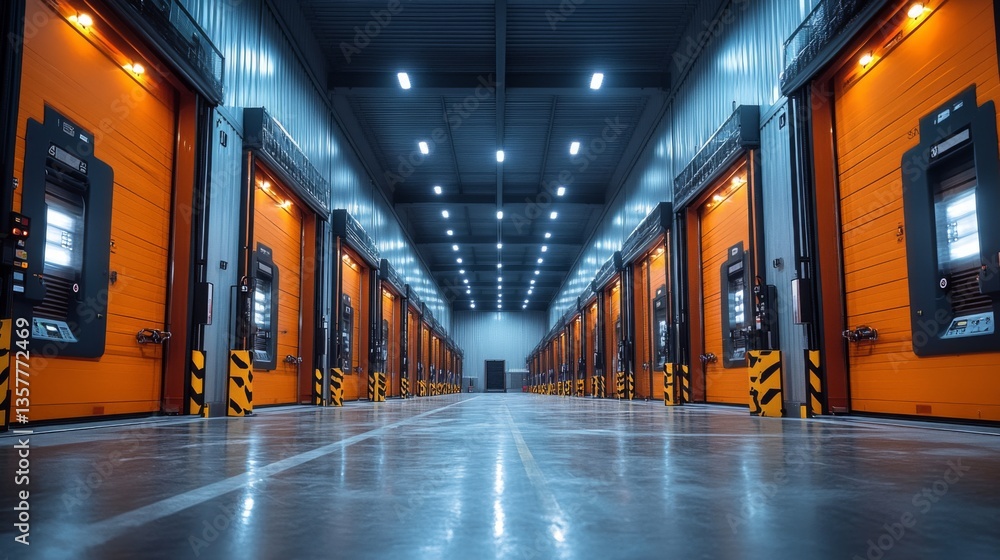 Fototapete warehouse features multiple loading docks equipped for efficient cargo handling, showcasing a well o