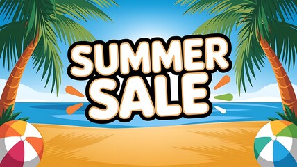 Obraz premium Bright Summer Sale Banner with Tropical Landscape and Bold Lettering